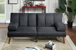 English Elm Black Adjustable Sofa Bed With Solid Wood Legs - Stylish Polyfiber Couch For Modern Living Spaces HS00F8513-ID-AHD