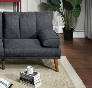 English Elm Black Adjustable Sofa Bed With Solid Wood Legs - Stylish Polyfiber Couch For Modern Living Spaces HS00F8513-ID-AHD