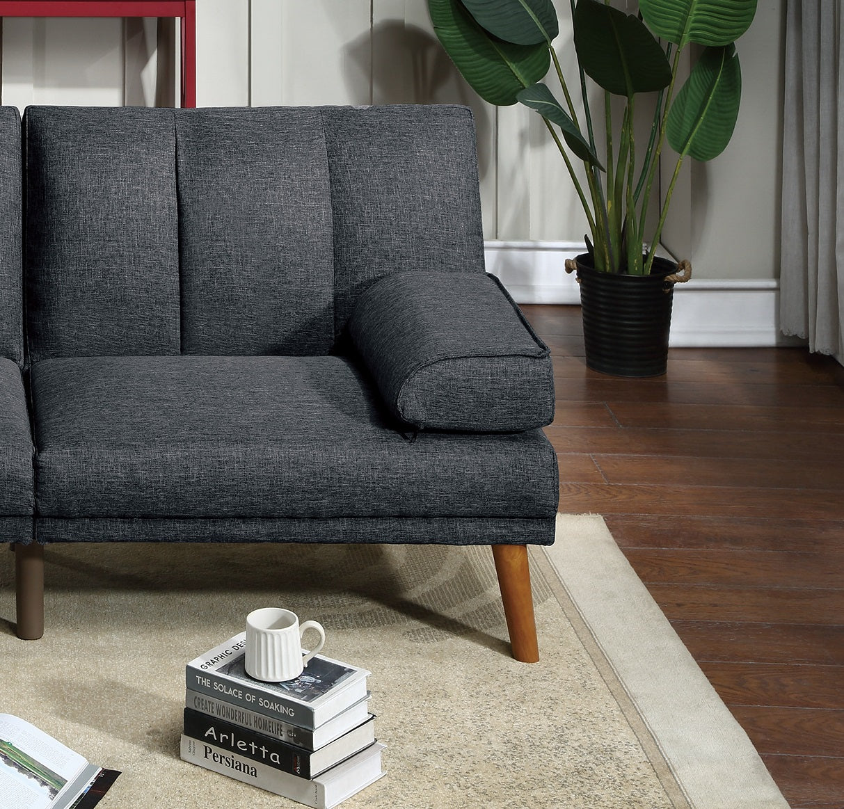 English Elm Black Adjustable Sofa Bed With Solid Wood Legs - Stylish Polyfiber Couch For Modern Living Spaces HS00F8513-ID-AHD