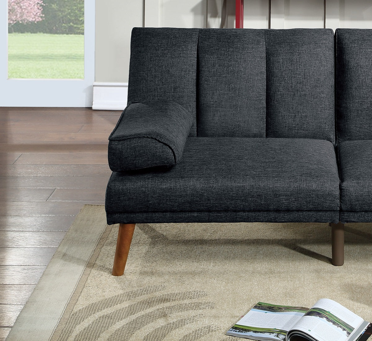 English Elm Black Adjustable Sofa Bed With Solid Wood Legs - Stylish Polyfiber Couch For Modern Living Spaces HS00F8513-ID-AHD