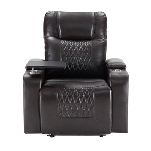 English Elm Power Recliner with Swivel Tray Table Hidden Storage Usb Port Pu Leather Chair SG000630ABB