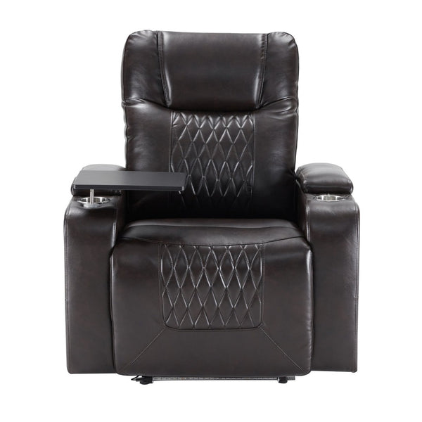 English Elm Power Recliner with Swivel Tray Table Hidden Storage Usb Port Pu Leather Chair SG000630ABB