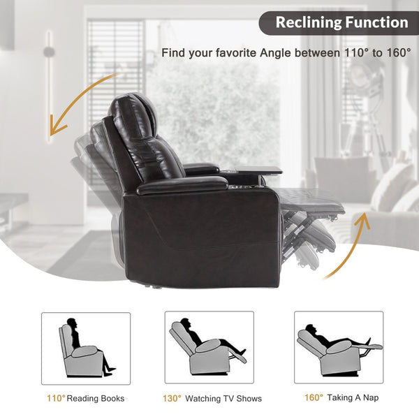 English Elm Power Recliner with Swivel Tray Table Hidden Storage Usb Port Pu Leather Chair SG000630ABB