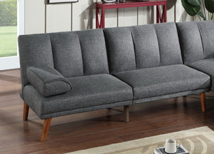 English Elm Blue 2pc Adjustable Sectional Sofa Set with Chaise – Blue Grey Polyfiber Convertible Bed, Solid Wood Legs, Plush Comfort HS00F8515-F8516-ID-AHD