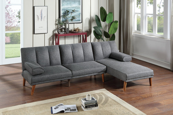 English Elm Blue 2pc Adjustable Sectional Sofa Set with Chaise – Blue Grey Polyfiber Convertible Bed, Solid Wood Legs, Plush Comfort HS00F8515-F8516-ID-AHD