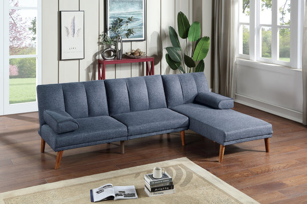 English Elm Navy Adjustable 2pc Sectional Sofa Set with Convertible Chaise, Solid Wood Legs, Plush Polyfiber Comfort HS00F8517-F8518-ID-AHD