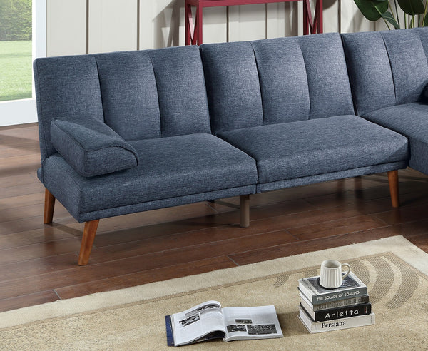 English Elm Navy Adjustable 2pc Sectional Sofa Set with Convertible Chaise, Solid Wood Legs, Plush Polyfiber Comfort HS00F8517-F8518-ID-AHD