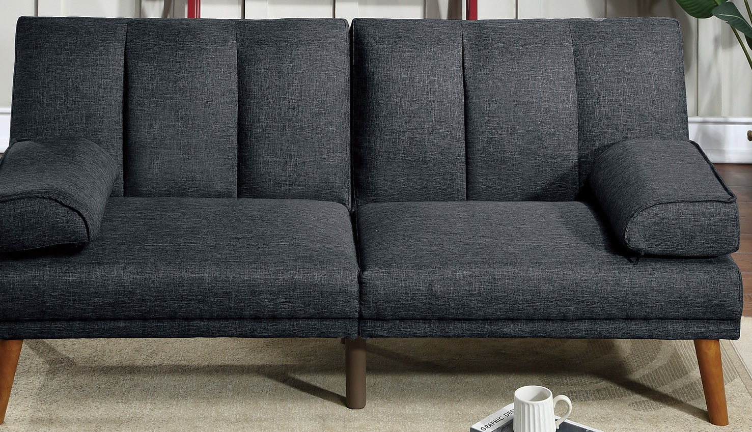 English Elm Black Adjustable Sofa Bed With Solid Wood Legs - Stylish Polyfiber Couch For Modern Living Spaces HS00F8513-ID-AHD