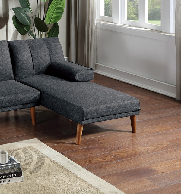 English Elm Black Polyfiber Adjustable Chaise Bed - Versatile Retro-Modern Couch With Solid Wood Legs & Cushions HS00F8514-ID-AHD