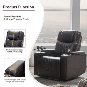 English Elm Power Recliner with Swivel Tray Table Hidden Storage Usb Port Pu Leather Chair SG000630ABB