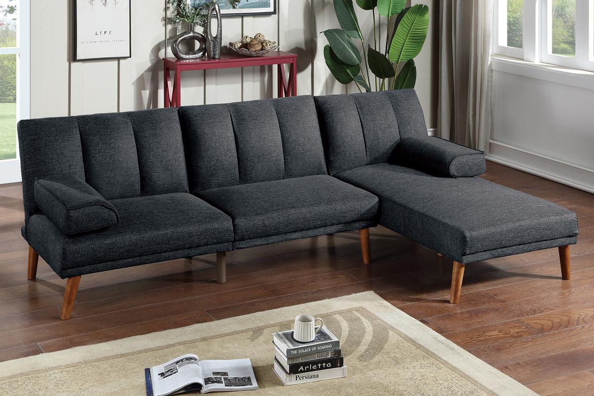 English Elm Black Adjustable Sofa Bed With Solid Wood Legs - Stylish Polyfiber Couch For Modern Living Spaces HS00F8513-ID-AHD