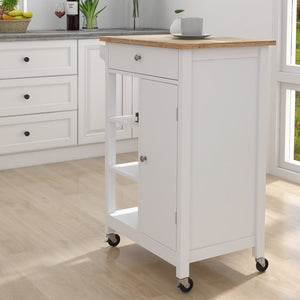 English Elm Kitchen Rolling Island Cart with Rubberwood Top Locking Casters and Built-in Towel Rack W28235382