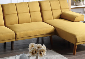 English Elm Mustard Convertible Tufted Sofa Bed with Solid Wood Legs, Linen-Like Polyfiber, Plush Comfort and Style Mustard 15 L x 35.8 W x 45.7 H HS00F8523-ID-AHD