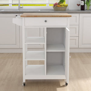 English Elm Kitchen Rolling Island Cart with Rubberwood Top Locking Casters and Built-in Towel Rack W28235382