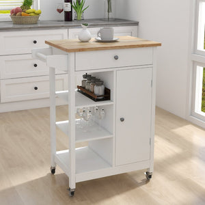 English Elm Kitchen Rolling Island Cart with Rubberwood Top Locking Casters and Built-in Towel Rack W28235382