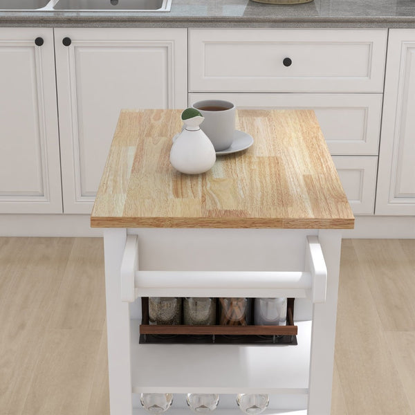 English Elm Kitchen Rolling Island Cart with Rubberwood Top Locking Casters and Built-in Towel Rack W28235382