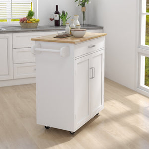 English Elm Kitchen Rolling Island Cart with Rubberwood Top Locking Casters and Built-in Towel Rack W28235386