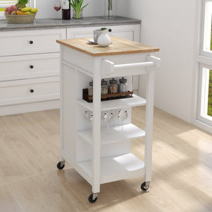English Elm Kitchen Rolling Island Cart with Rubberwood Top Locking Casters and Built-in Towel Rack W28235382