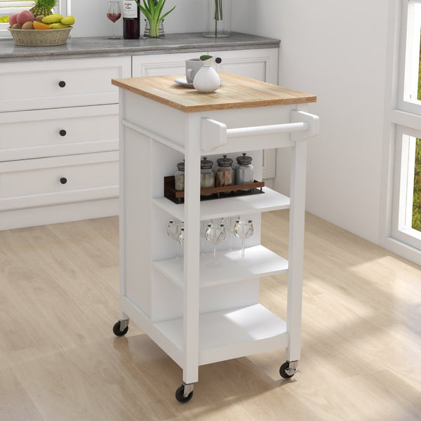 English Elm Kitchen Rolling Island Cart with Rubberwood Top Locking Casters and Built-in Towel Rack W28235382