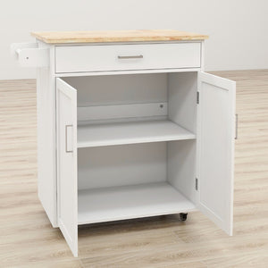 English Elm Kitchen Rolling Island Cart with Rubberwood Top Locking Casters and Built-in Towel Rack W28235386
