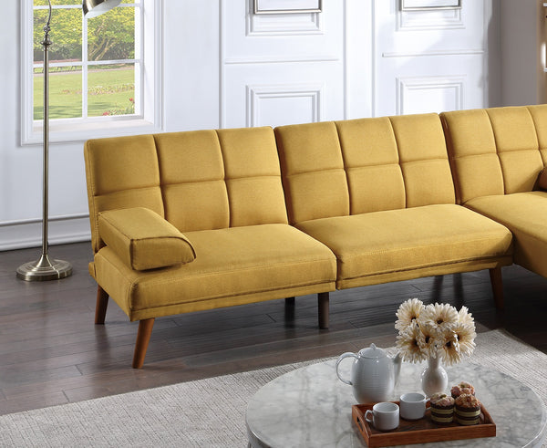 English Elm Mustard Convertible Tufted Sofa Bed with Solid Wood Legs, Linen-Like Polyfiber, Plush Comfort and Style Mustard 15 L x 35.8 W x 45.7 H HS00F8523-ID-AHD