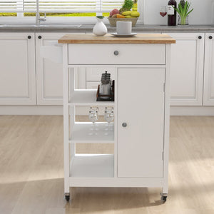 English Elm Kitchen Rolling Island Cart with Rubberwood Top Locking Casters and Built-in Towel Rack W28235382