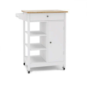 English Elm Kitchen Rolling Island Cart with Rubberwood Top Locking Casters and Built-in Towel Rack W28235382