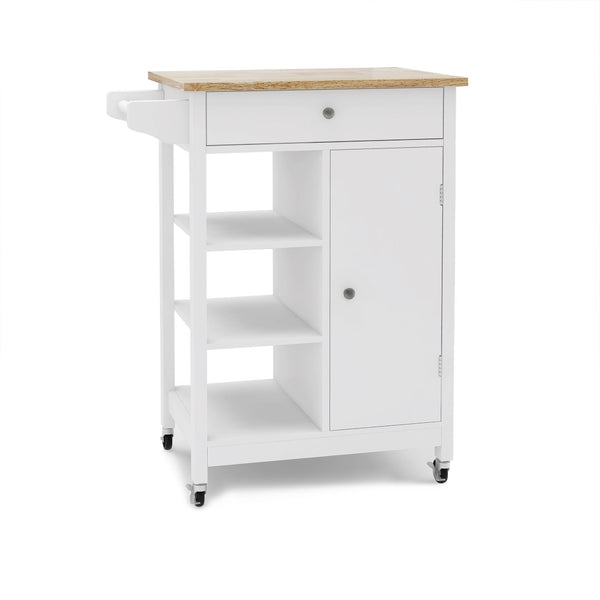 English Elm Kitchen Rolling Island Cart with Rubberwood Top Locking Casters and Built-in Towel Rack W28235382