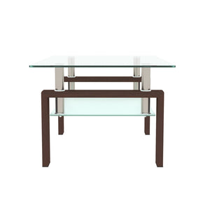 English Elm Rectangle Two Tier Tempered Glass Coffee Table Modern Iron Frame Living Room Accent Walnut W241P367357