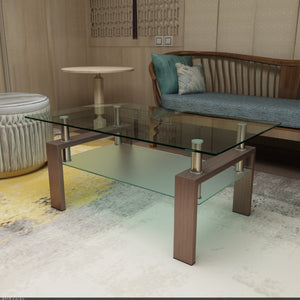 English Elm Rectangle Two Tier Tempered Glass Coffee Table Modern Iron Frame Living Room Accent Walnut W241P367357