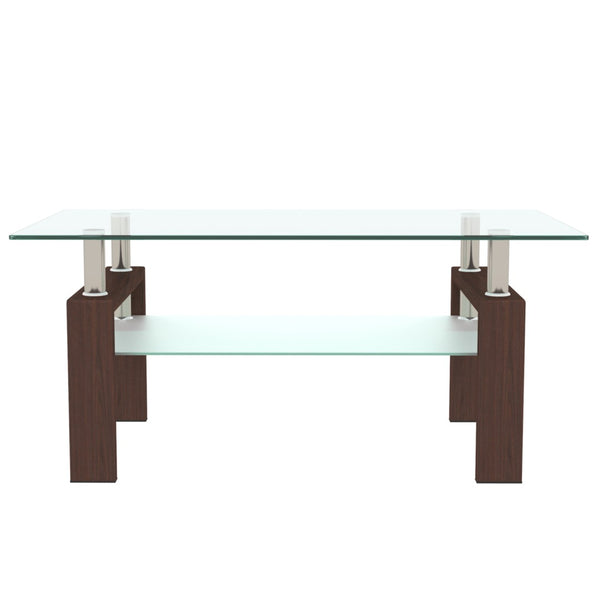 English Elm Rectangle Two Tier Tempered Glass Coffee Table Modern Iron Frame Living Room Accent Walnut W241P367357