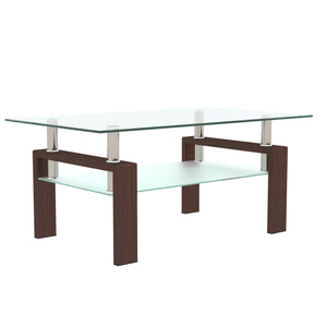 English Elm Rectangle Two Tier Tempered Glass Coffee Table Modern Iron Frame Living Room Accent Walnut W241P367357