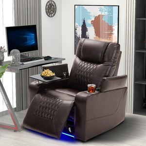 English Elm Power Recliner with Swivel Tray Table Hidden Storage Usb Port Pu Leather Chair SG000630ADD