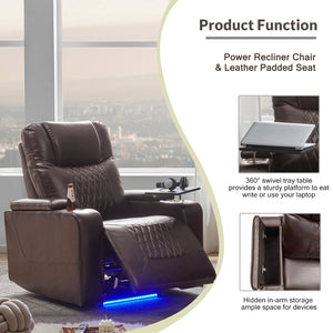 English Elm Power Recliner with Swivel Tray Table Hidden Storage Usb Port Pu Leather Chair SG000630ADD