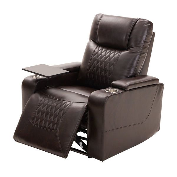 English Elm Power Recliner with Swivel Tray Table Hidden Storage Usb Port Pu Leather Chair SG000630ADD
