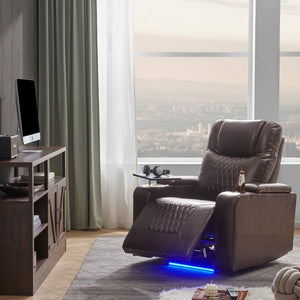 English Elm Power Recliner with Swivel Tray Table Hidden Storage Usb Port Pu Leather Chair SG000630ADD