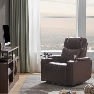 English Elm Power Recliner with Swivel Tray Table Hidden Storage Usb Port Pu Leather Chair SG000630ADD