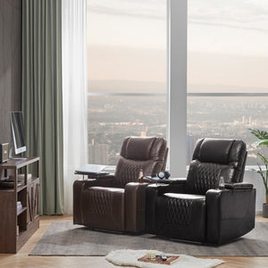English Elm Power Recliner with Swivel Tray Table Hidden Storage Usb Port Pu Leather Chair SG000630ADD