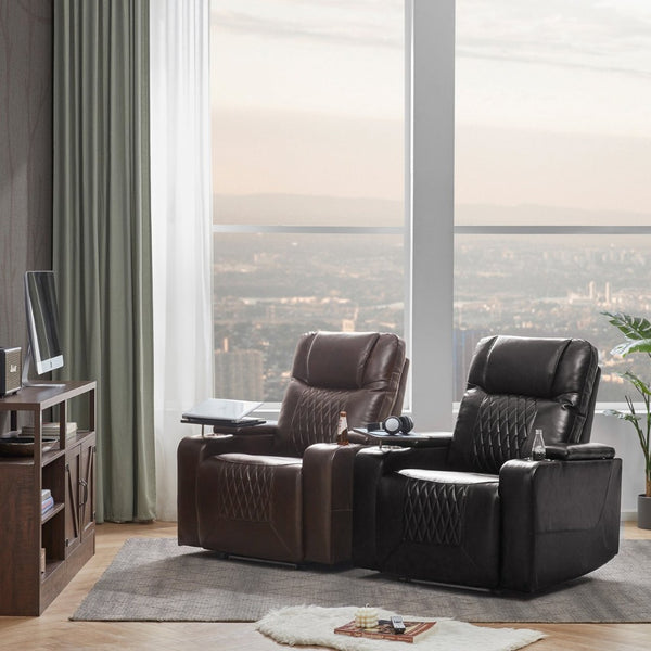 English Elm Power Recliner with Swivel Tray Table Hidden Storage Usb Port Pu Leather Chair SG000630ADD