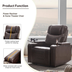 English Elm Power Recliner with Swivel Tray Table Hidden Storage Usb Port Pu Leather Chair SG000630ADD