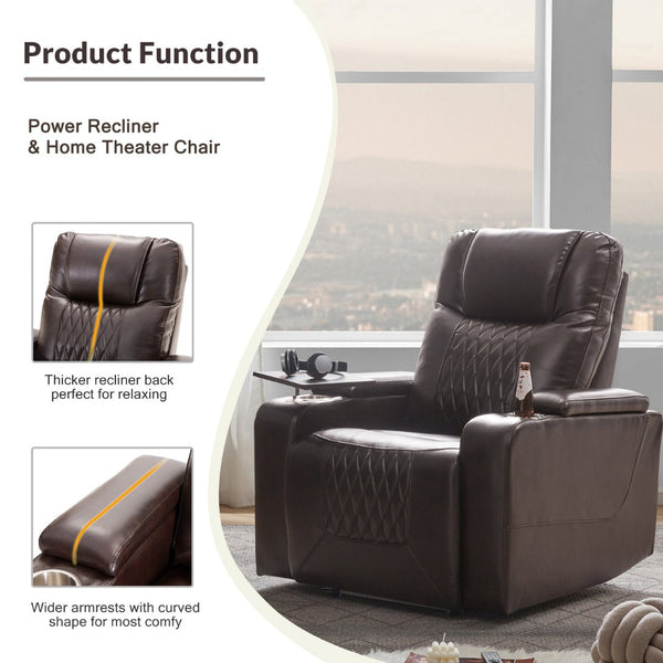 English Elm Power Recliner with Swivel Tray Table Hidden Storage Usb Port Pu Leather Chair SG000630ADD