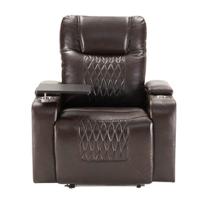 English Elm Power Recliner with Swivel Tray Table Hidden Storage Usb Port Pu Leather Chair SG000630ADD