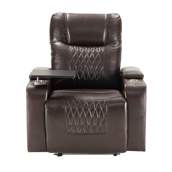 English Elm Power Recliner with Swivel Tray Table Hidden Storage Usb Port Pu Leather Chair SG000630ADD