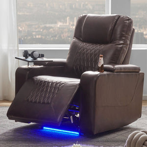 English Elm Power Recliner with Swivel Tray Table Hidden Storage Usb Port Pu Leather Chair SG000630ADD