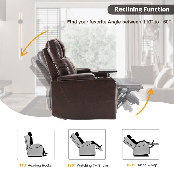 English Elm Power Recliner with Swivel Tray Table Hidden Storage Usb Port Pu Leather Chair SG000630ADD