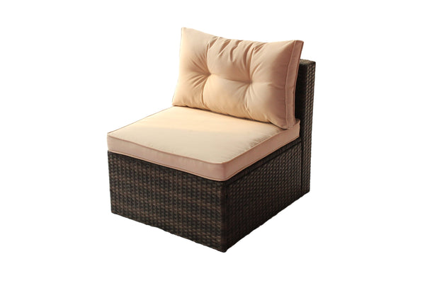 English Elm Patio 7-Piece PE Rattan Sectional Sofa Set with Tempered Glass Table, Shallow Brown Cushions, UV-Resistant Upholstery W209S00009