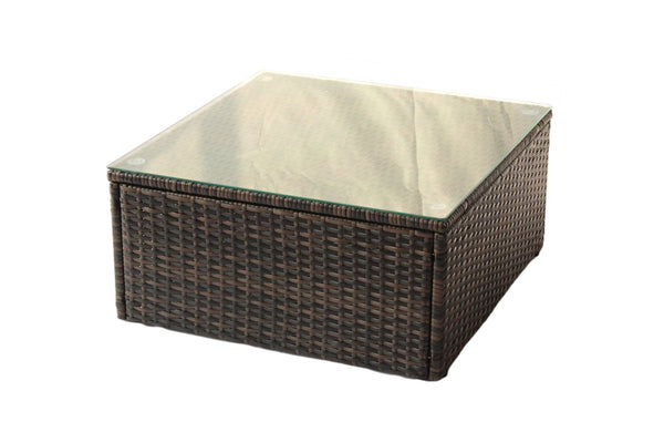 English Elm Patio 7-Piece PE Rattan Sectional Sofa Set with Tempered Glass Table, Shallow Brown Cushions, UV-Resistant Upholstery W209S00009