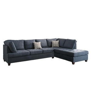 English Elm 2pc Dark Blue Dorris Fabric Sectional Sofa with Reversible Chaise, Tufted Seats, Pillows & Solid Wood Legs HS00F6989-ID-AHD
