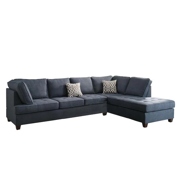 English Elm 2pc Dark Blue Dorris Fabric Sectional Sofa with Reversible Chaise, Tufted Seats, Pillows & Solid Wood Legs HS00F6989-ID-AHD