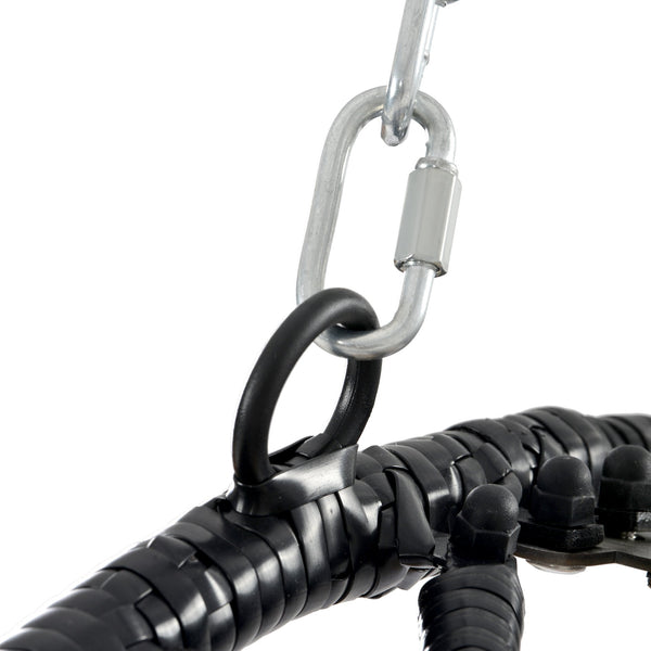 English Elm Egg Modern Rattan Hanging Swing Chair with Stand - Black PE Wicker, Light Blue Cushion, 350lb Load, Indoor Outdoor Relaxation W87437579